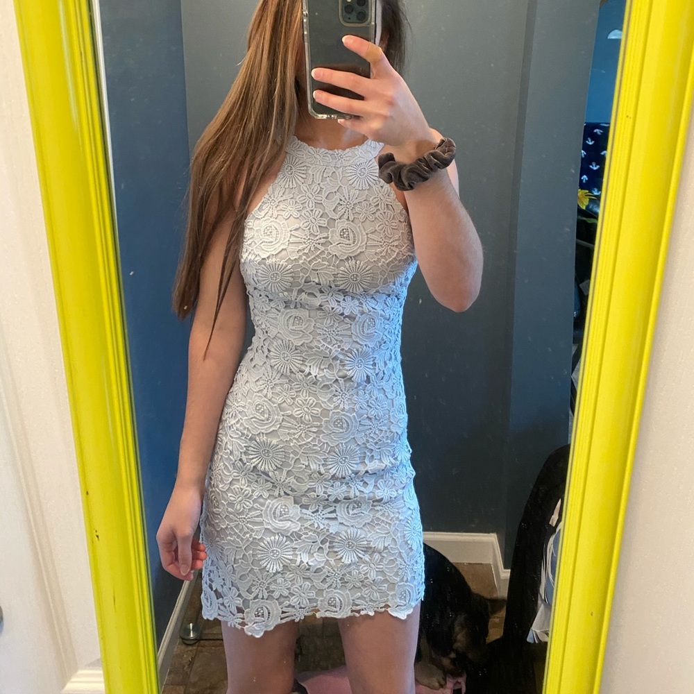 Blue lace fitted dress